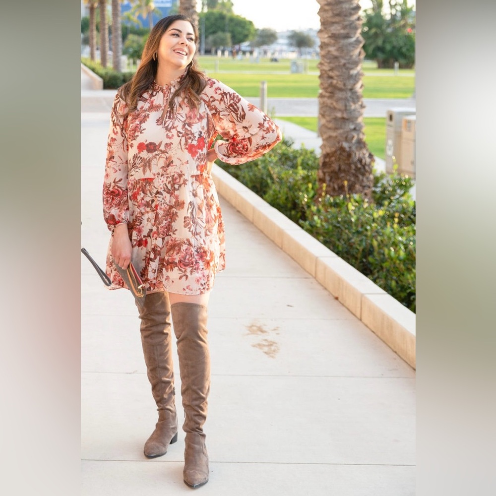 H&M Wide-cut crêped chiffon floral short dress